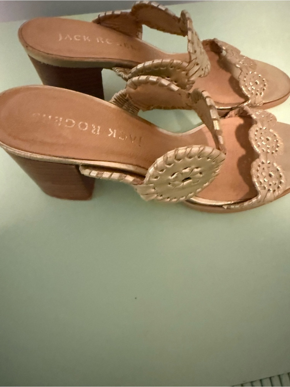 Jack Rogers Beige Braided Leather Block Heel Sandals